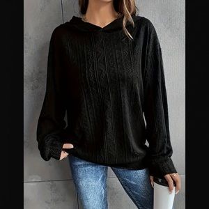 SHEIN Black Textured Oversized Hoodie Top Small
